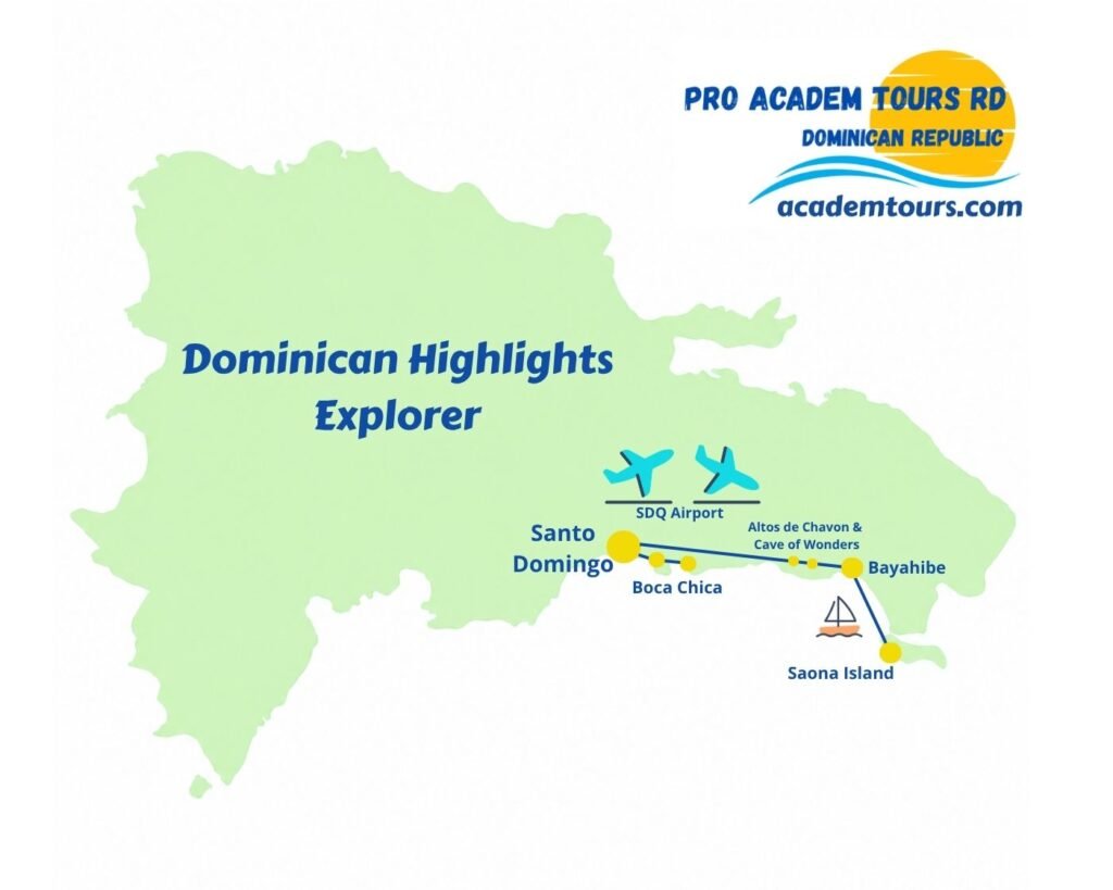A journey through the Dominican Republic’s most captivating highlights, from the colonial streets of Santo Domingo and the crystal-clear waters of Saona Island to the Cave of Wonders, Altos de Chavón, and the beaches of Boca Chica. Experience history, culture, nature, and Caribbean scenery on one immersive private route.