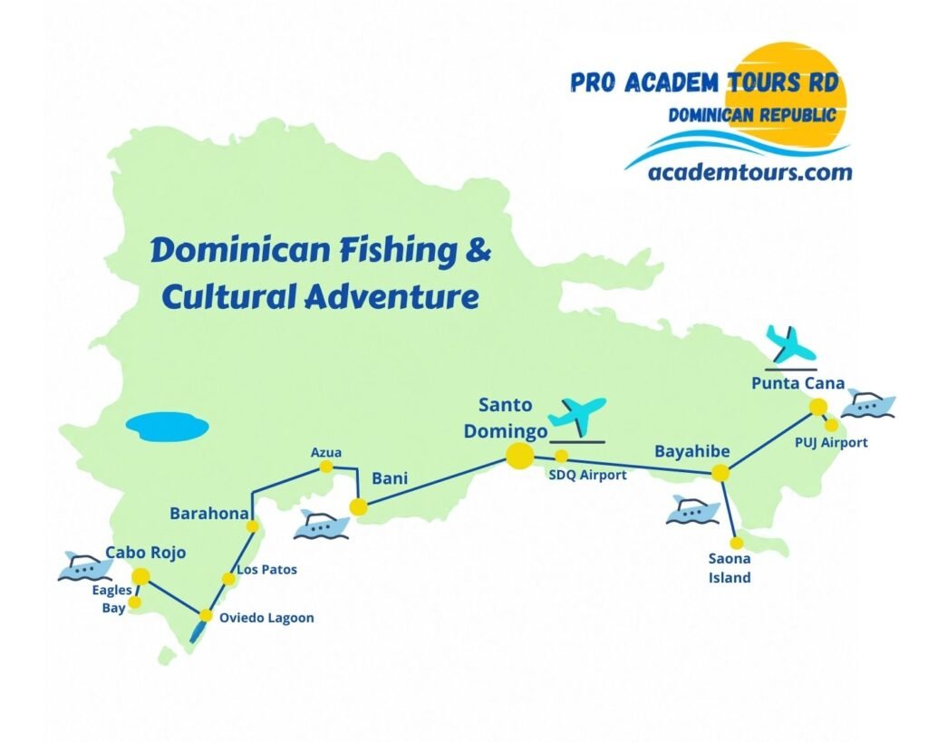 Dominican Fishing & Cultural Adventure: Punta Cana, Baní, Bayahibe & Pedernales takes anglers across four distinctive destinations, combining fishing experiences with the landscapes, traditions, and local character of the Dominican Republic. From the eastern coast to the remote southwest, discover the country through fishing, culture, and authentic encounters.